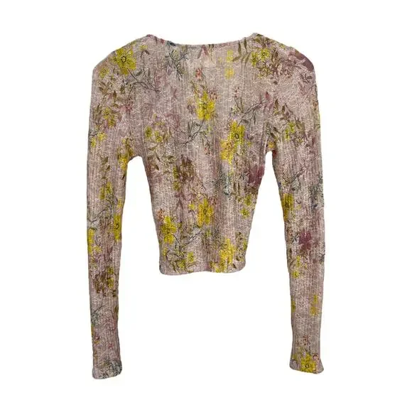 Free People Angelina Top Small Pink Floral Print Lace New Sheer Romantic Cottage - Picture 3 of 7